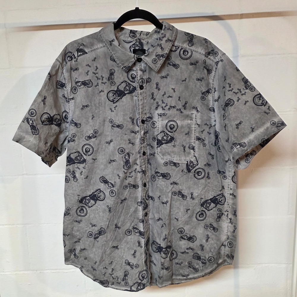 Harley-Davidson Black Label Mens Grey Motorcycle Print Short Sleeve Shirt L